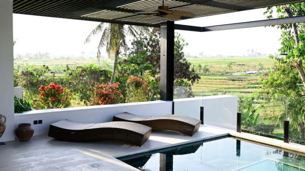 Elite Havens - Villa Nica Bali Indonesia - The master bedroom sun deck overlooking the fields